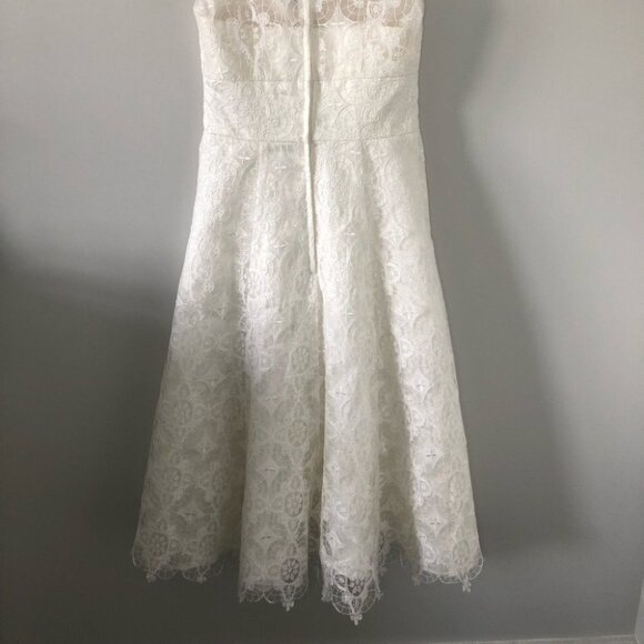 Ivory Lace Overlay Tea Length A-Line Wedding Dress - Picture 9 of 16